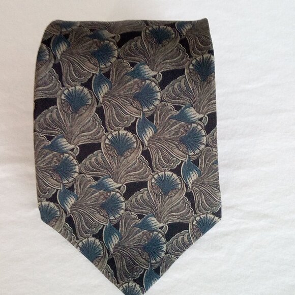 JONES NEW YORK 100% Silk Black Grey Teal Classic Floral Print Tie - Picture 2 of 4